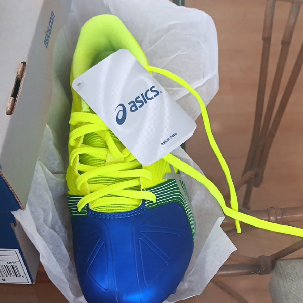 ASICS Blue and Neon Yellow Athletic Shoe